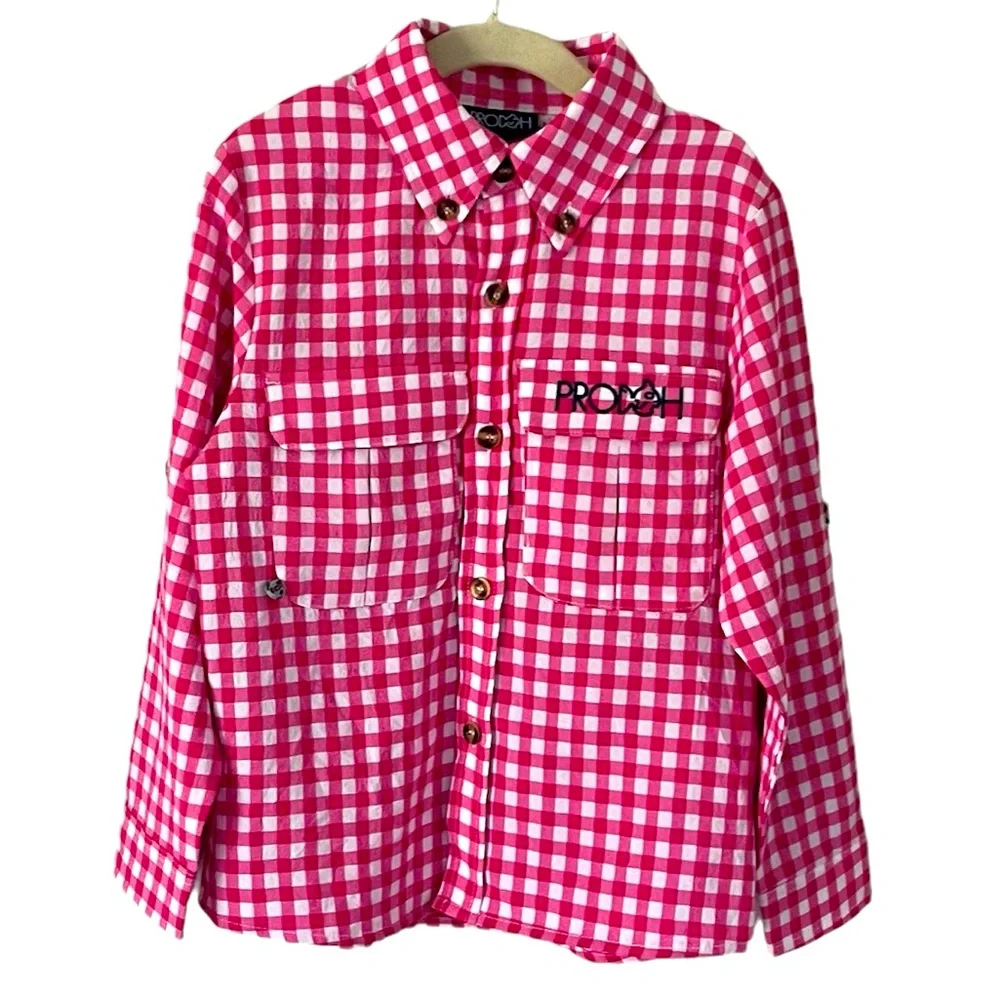 Prodoh Pink/White Gingham Fishing Shirt Size 5